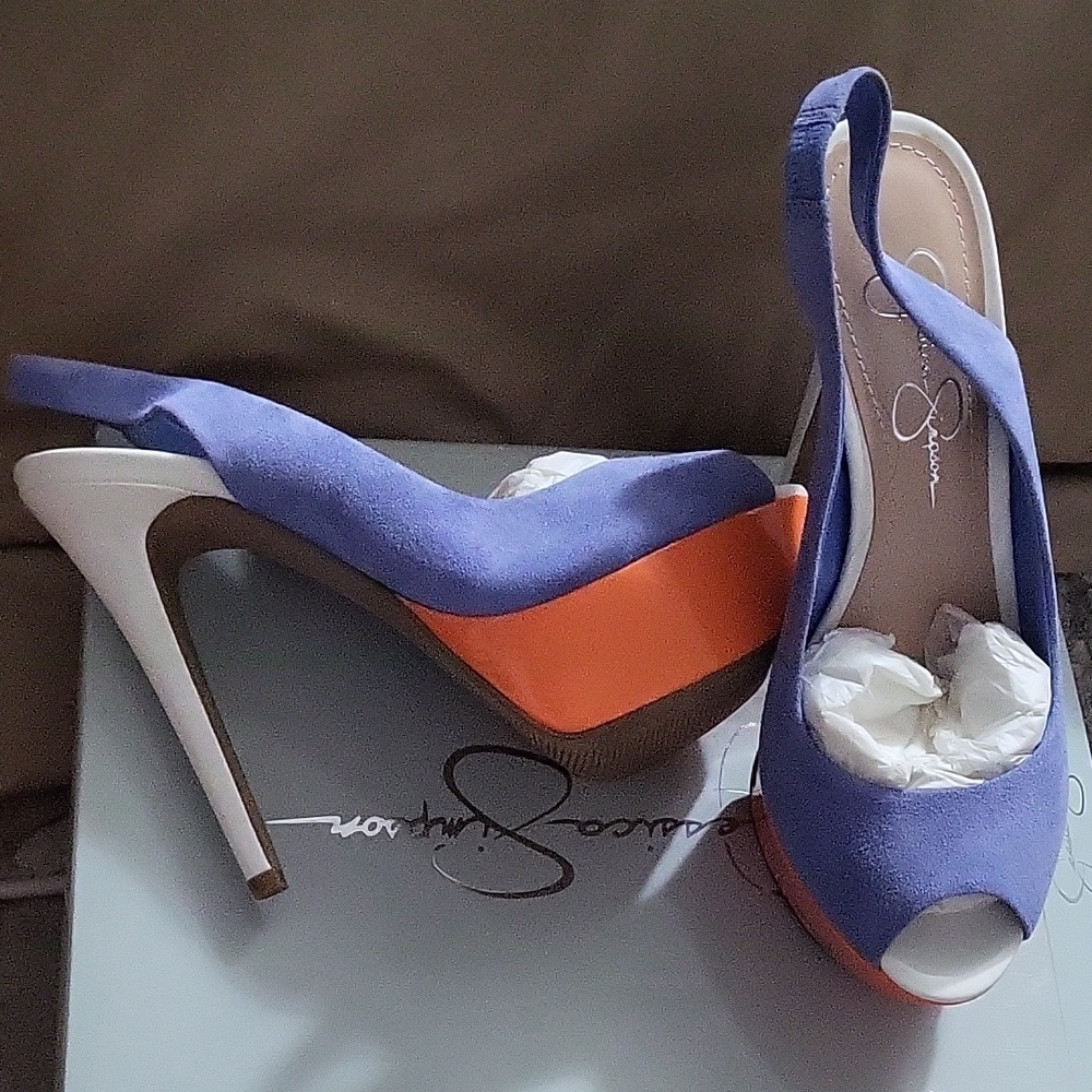 Jessica Simpson Blue and Orange Peep-Toe Heels
